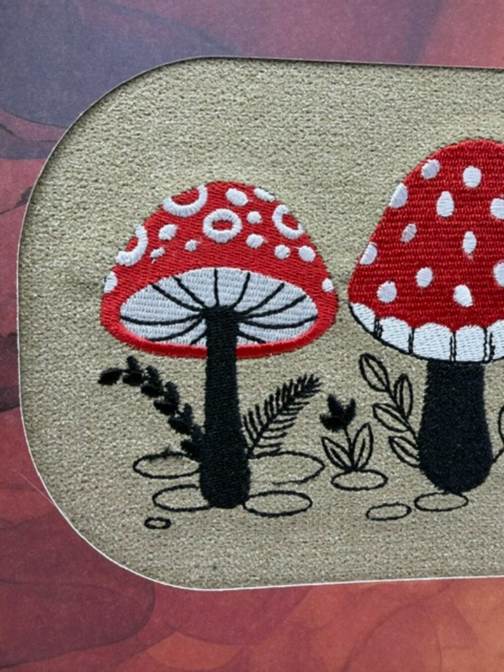 Homemade Red Mushroom Embroidery Art - Picture 4 of 7
